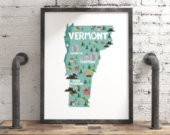 Vermont Map Kids Room Decor, Travel Nursery Wall Art