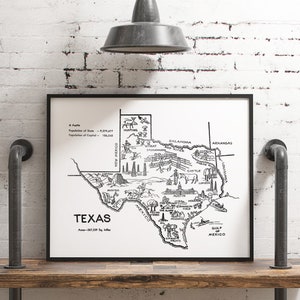 Impresión artística de pared con el mapa del estado de Texas, póster vintage, decoración infantil