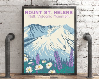 Mount St Helens Poster, Vintage Style Washington Travel Wall Art