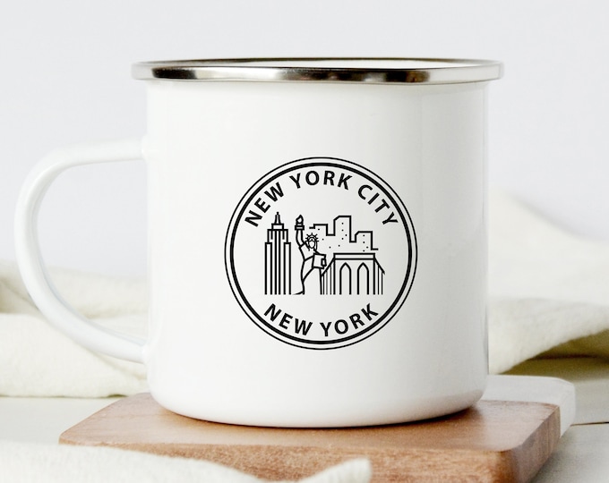 New York City Mug, Enamel Coffee Cup New York Gift