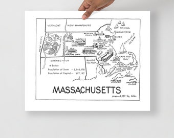 Vintage Massachusetts Map Art, Rustic Wall Decor