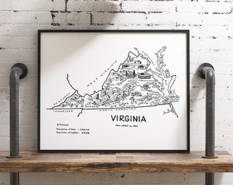 Vintage Virginia Map Art, Rustic Wall Decor