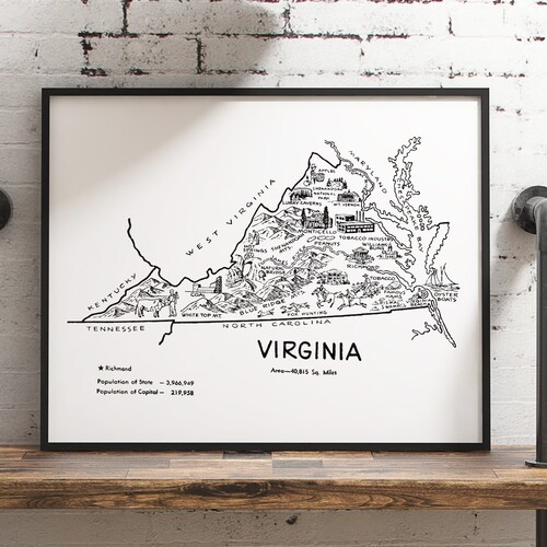 Virginia Map VA Map Map Art Map Decor State Map Virginia Etsy