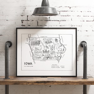 Arte de pared de viaje con impresión de Iowa, mapa del estado de Iowa para habitación infantil