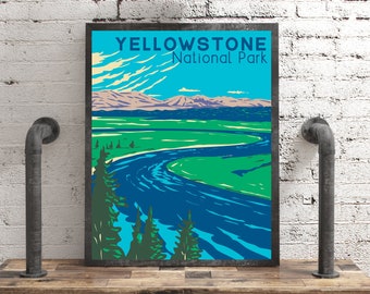 Yellowstone National Park Poster, Vintage Style Travel Art