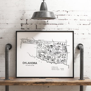 Impresión de mapa vintage de Oklahoma, póster de pared del estado, decoración rústica para el hogar
