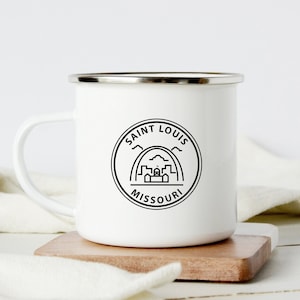 Saint Louis Mug Camping Gifts, St Louis Missouri Enamel Coffee Cup