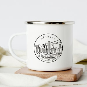 Detroit Michigan Mug Coffee Cup, Enamel Camp Mug Cottage Gift