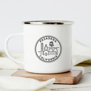 Pasadena Mug Vacation Gift, California Cup with Stainless Steel Rim