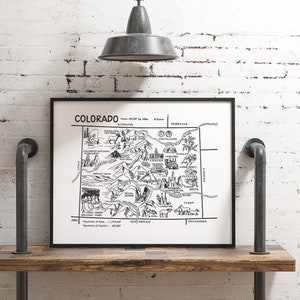Affiche vintage de la carte du Colorado, cadeau de voyage, art mural de l'État