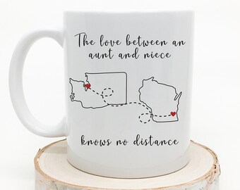 Aunt and Niece Mug Long Distance Gift with Two States