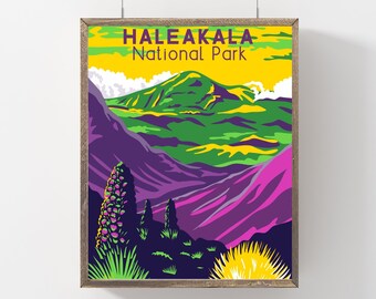 Impression d'affiche du parc national de Haleakala, cadeau de voyage d'art mural Hawaï