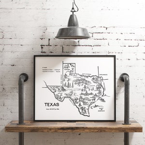 Texas Map State Wall Art Print, Vintage Poster Kids Decor