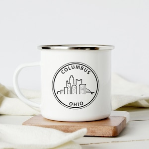 Columbus Ohio Mug with City Skyline, Customizable Metal Camping Cup
