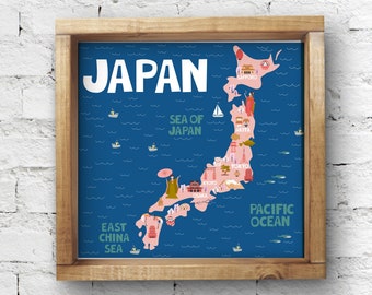 Japan Map Poster Wall Art, Travel Gift or Nursery Decor