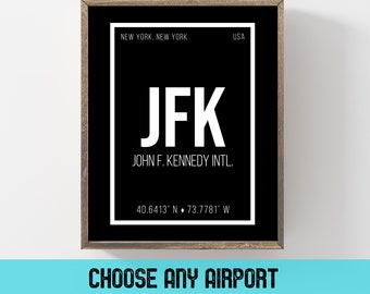 Custom Airport Code Sign Aviation Art, Personalized Pilot Gifts Travel Poster