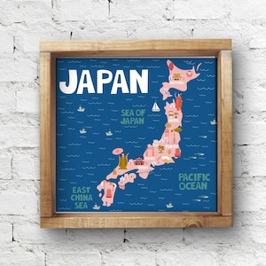 Póster de mapa de Japón para pared, regalo de viaje o decoración infantil