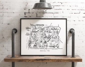 Oregon Map State Art, Vintage Poster Wall Decor