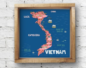 Vietnam Poster Travel Gift, Kids Nursery Map of Vietnam Art