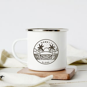 Hawaii Mug Camping Gift, State Coffee Cup with Stainless Steel Rim
