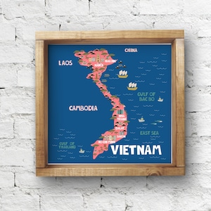 Vietnam Poster Reisegeschenk, Kinderzimmer Karte von Vietnam Kunst