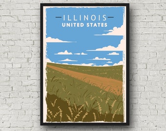 Illinois Poster Travel Gift, Vintage State Wall Art Rustic Home Decor