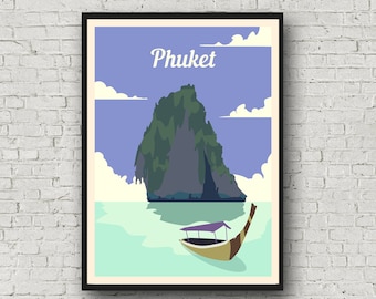 Poster de voyage de Phuket, cadeau de voyage vintage impression Thaïlande