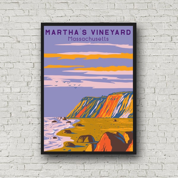 Aquinnah Martha's Vineyard Poster, Gay Head Cliffs Travel Decor