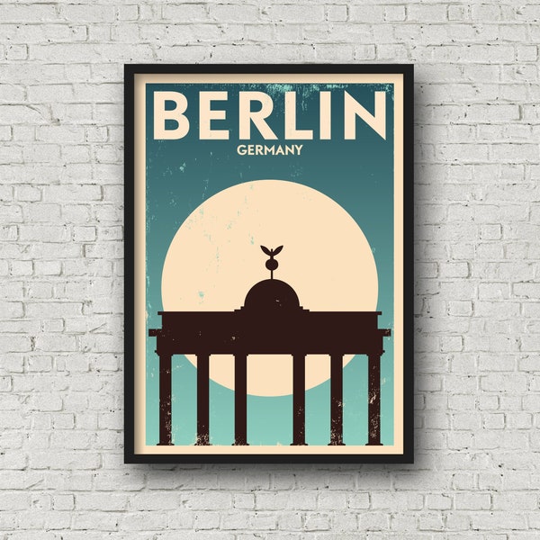 Brandenburg Gate Poster, Retro Berlin Germany Wall Art