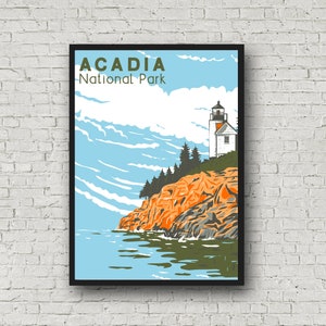 Acadia National Park Poster with Bass Harbor Head Lighthouse