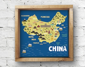 China Map Poster Nursery Decor, Travel Gift Illustrated Wall Art