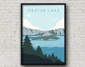 Crater Lake National Park Poster, Oregon Wall Art Travel Decor