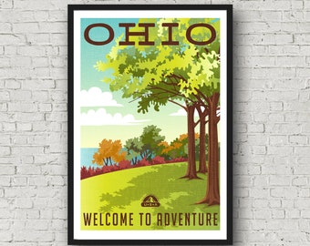 Ohio Travel Poster, Vintage Style Ohio Art, Retro Home Decor