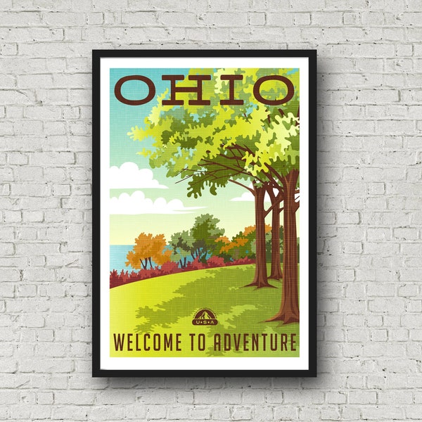Ohio Travel Poster, Vintage Style Ohio Art, Retro Home Decor
