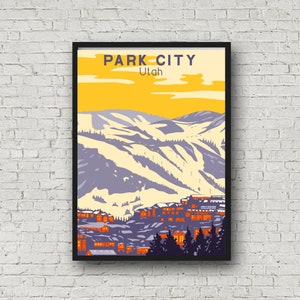 Park City Utah Travel Poster, Ski Wall Art, Vintage Style Park City Poster