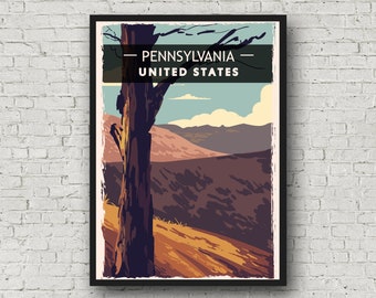 Pennsylvania Print Travel Wall Art, Vintage Style Pennsylvania Poster