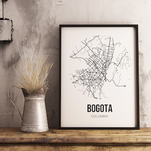 Bogota City Map Poster,  Black and White Colombia Wall Art