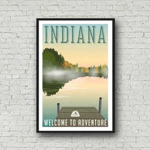 Indiana Travel Poster, Retro Style Indiana Art, State Print