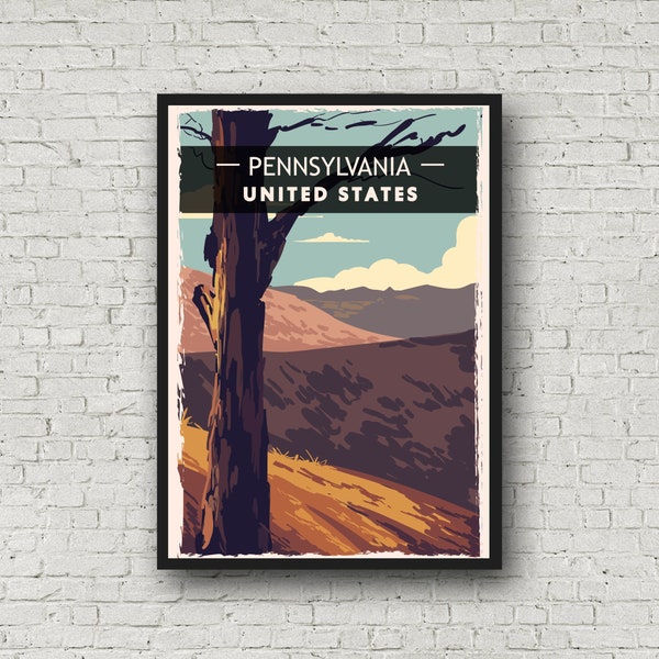 Pennsylvania Print Travel Wall Art, Vintage Style Pennsylvania Poster