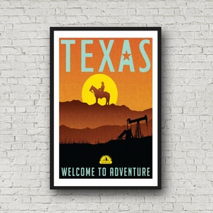 Texas Poster Travel Print, Vintage Style Home Decor State Art