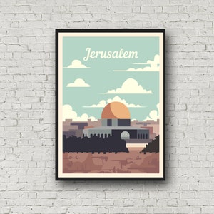 Jerusalem Poster Travel Print, Vintage Style City Wall Art, Retro Home Decor