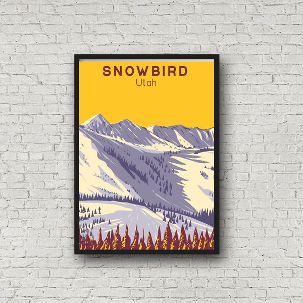 Snowbird Poster Ski Utah Gift, Vintage Style Travel Wall Art