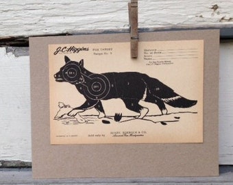 Vintage Fox Target Paper, Fox Hunting Decor, J C Higgins Rustic Hunting Sign