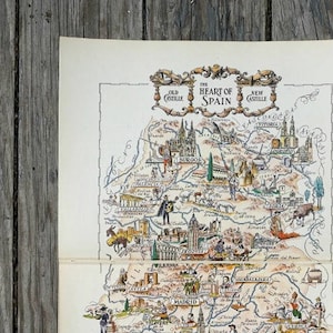 Carte de l'Espagne vintage montrant Madrid et Tolède, page du livre World Travel Book