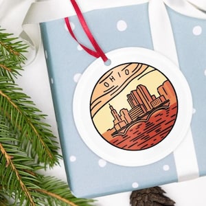 Ohio Christmas Ornament: State Keepsake with Red Ribbon