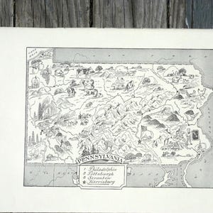 Vintage Pennsylvania Map from a 1950s Travel Book, Home State Decor