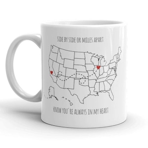 Mug longue distance pour ami, côte à côte ou à des kilomètres de distance, cadeau personnalisé