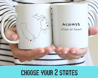 Two States Long Distance Mug Going Away Gift, Personalized Friend Coffee Mug