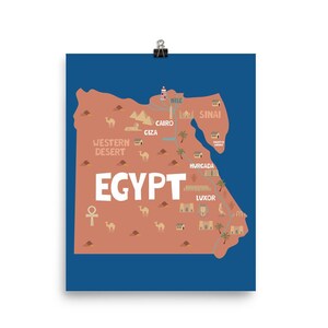 Impresión de mapa de Egipto, decoración de viaje, póster ilustrado, arte de pared