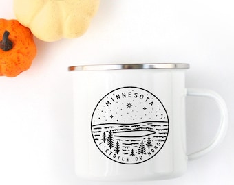 State of Minnesota Mug, Personalized Camping Cup with Stainless Steel Rim